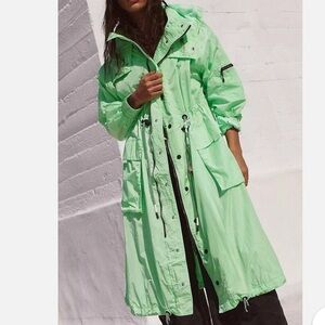 Light Green Long Hooded Anorak Coat